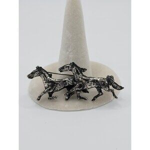 Vintage Zentall Three Running Horses Silver Tone Brooch